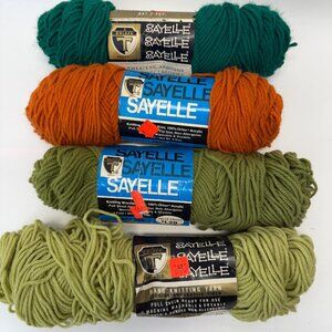 Sayelle Orlon Acrylic Yarn Lot of 4 Avocado 313 314 Burnt Orange 349 Emerald 312
